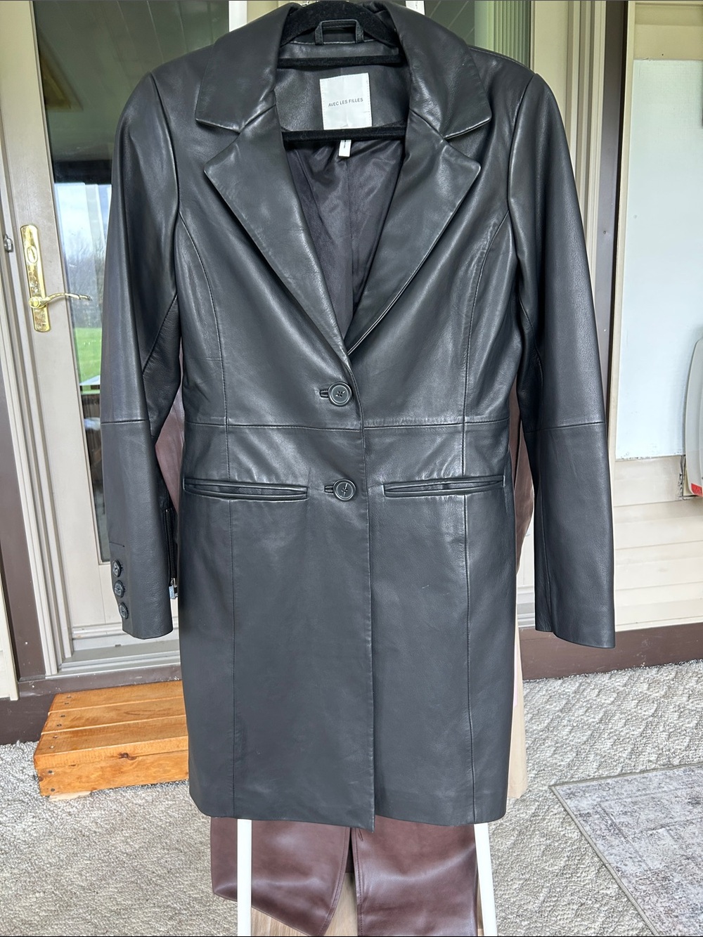 Avec Les Filles Black Leather Long Blazer NWOT